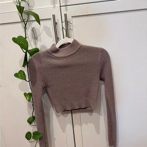 Garage Taupe Ribbed Turtleneck Top